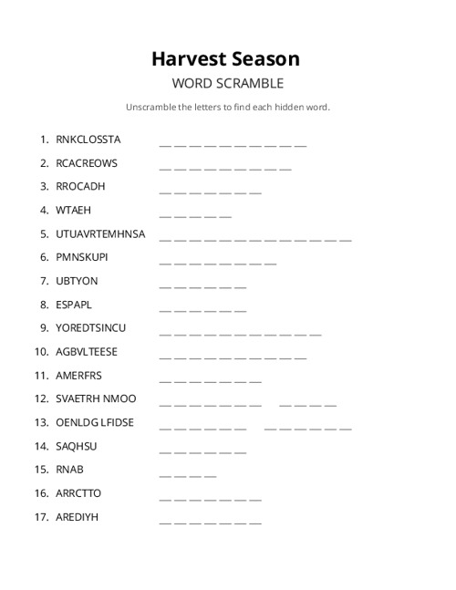 Harvest Season Crossword Puzzle