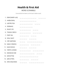 Health & First Aid word scramble puzzle