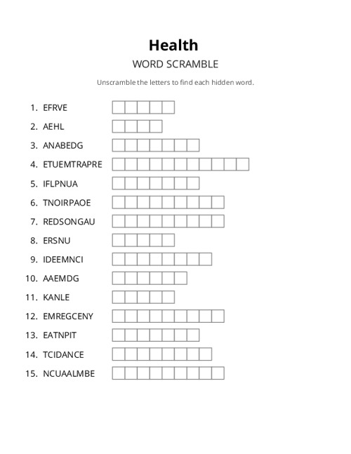 Health Crossword Puzzle