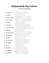 Hollywood & Pop Culture word scramble puzzle