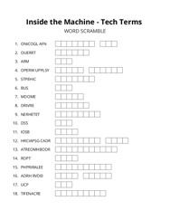 Inside the Machine - Tech Terms word scramble puzzle