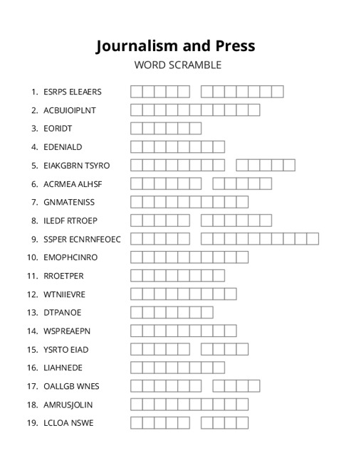 Journalism and Press Word Scramble Puzzle