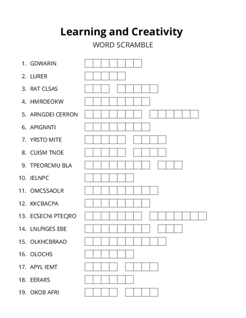 Learning and Creativity Word Scramble Puzzle