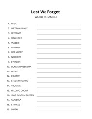Lest We Forget word scramble puzzle