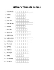 Literary Terms & Genres word scramble puzzle