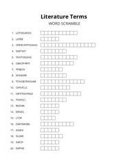 Literature Terms word scramble puzzle