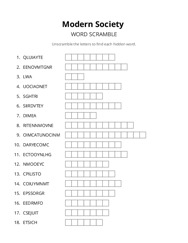 Modern Society word scramble puzzle