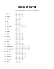 Modes of Travel word scramble puzzle