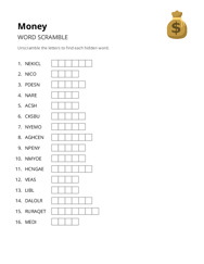 Money word scramble puzzle