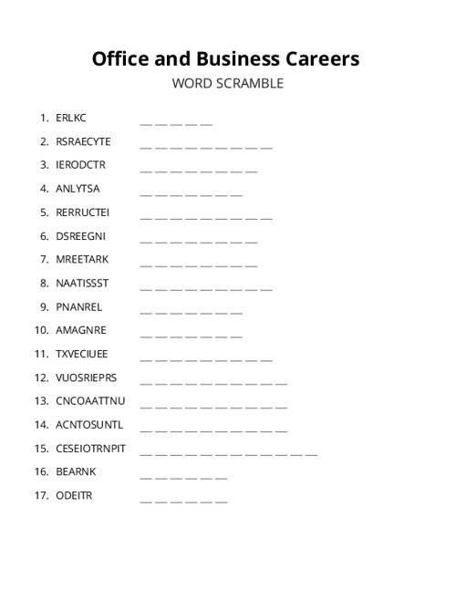Office and Business Careers Word Scramble Puzzle