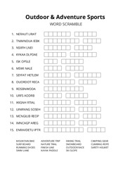 Outdoor & Adventure Sports word scramble puzzle