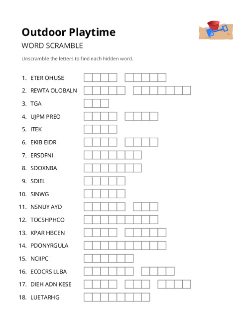 Outdoor Playtime Word Scramble Puzzle