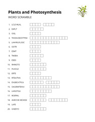 Plants and Photosynthesis word scramble puzzle