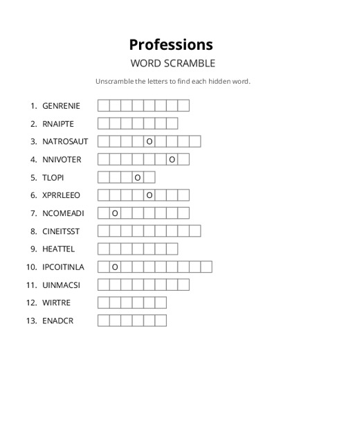 Professions Crossword Puzzle