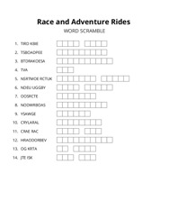 Race and Adventure Rides word scramble puzzle
