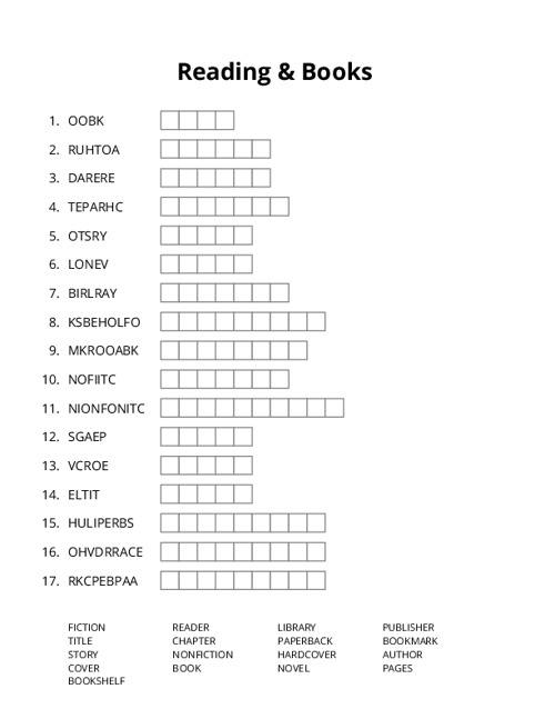 Reading & Books Crossword Puzzle