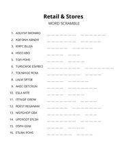 Retail & Stores word scramble puzzle