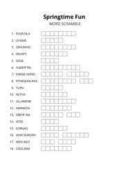 Springtime Fun word scramble puzzle