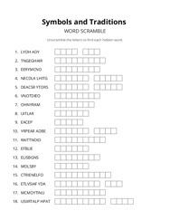 Symbols and Traditions word scramble puzzle