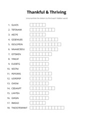 Thankful & Thriving word scramble puzzle