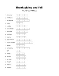 Thanksgiving and Fall word scramble puzzle