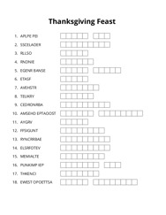Thanksgiving Feast word scramble puzzle