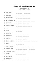 The Cell and Genetics word scramble puzzle