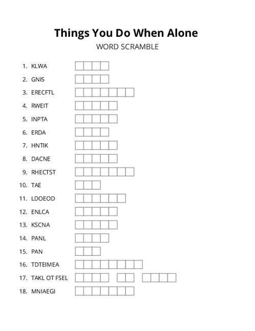 Things You Do When Alone Word Scramble Puzzle