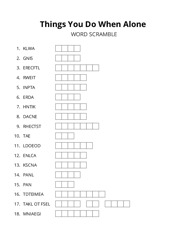 Things You Do When Alone word scramble puzzle