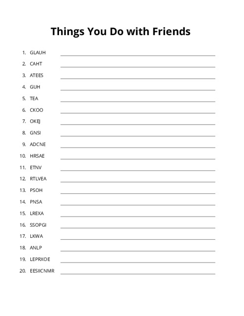 Things You Do with Friends Word Scramble Puzzle