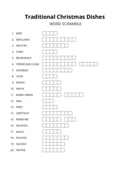 Traditional Christmas Dishes word scramble puzzle