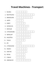 Travel Machines - Transport word scramble puzzle