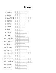 Travel word scramble puzzle