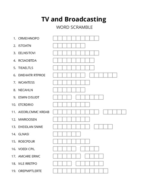 TV and Broadcasting Word Scramble Puzzle