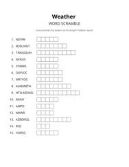 Weather word scramble puzzle