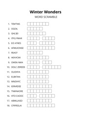 Winter Wonders word scramble puzzle