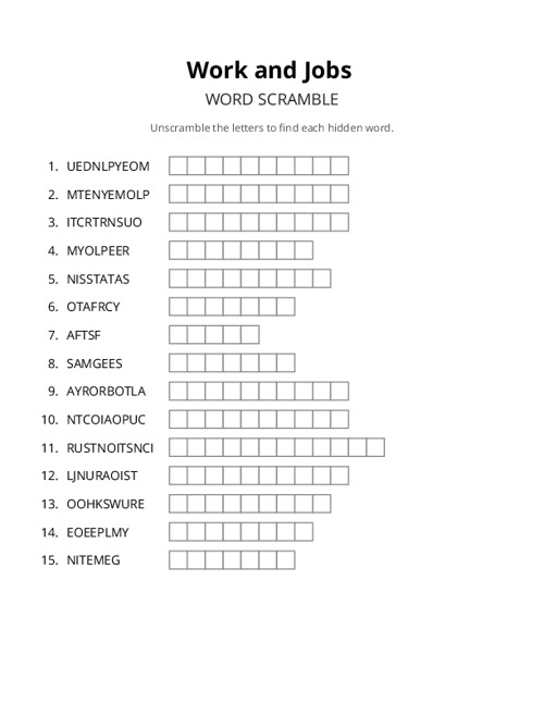 Work and Jobs Crossword Puzzle