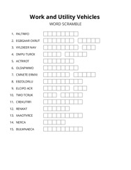 Work and Utility Vehicles word scramble puzzle