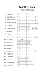 World History word scramble puzzle