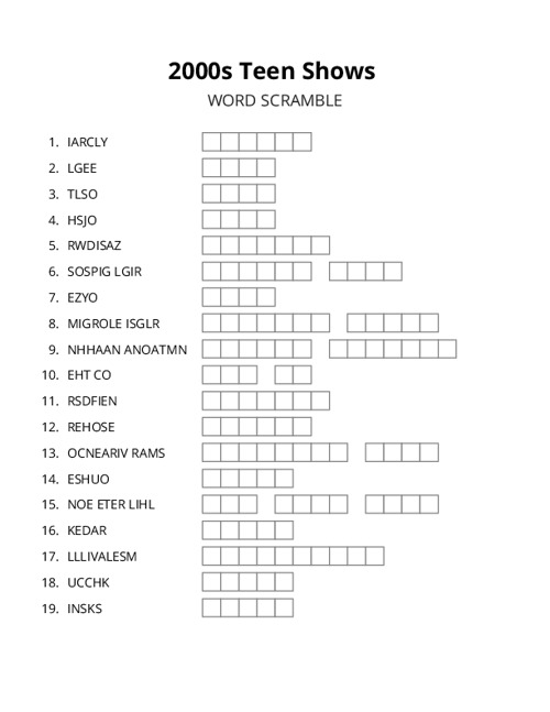 2000s Teen Shows Word Scramble Puzzle