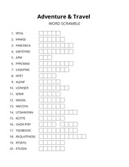 Adventure & Travel word scramble puzzle