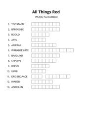 All Things Red word scramble puzzle