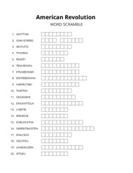 American Revolution word scramble puzzle
