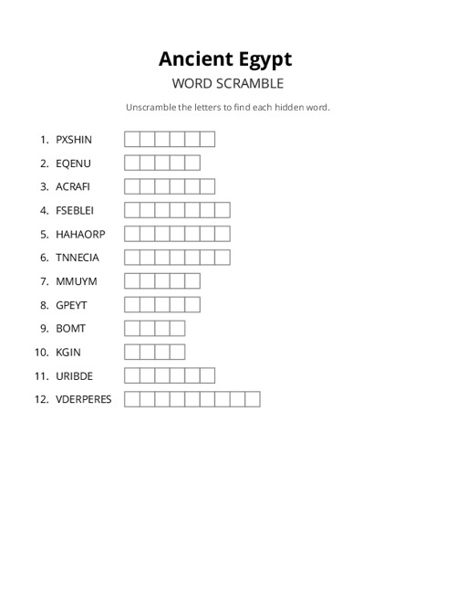 Ancient Egypt Word Scramble Puzzle