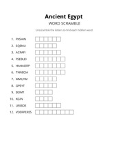 Ancient Egypt word scramble puzzle