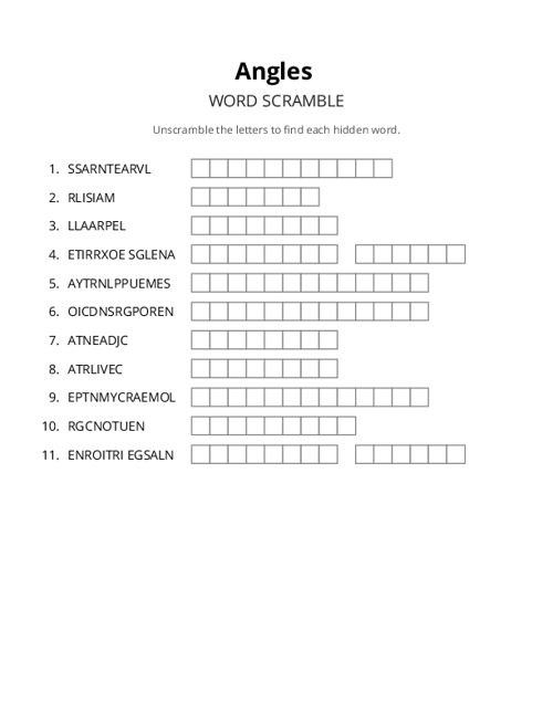 Angles Word Scramble Puzzle