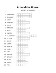 Around the House word scramble puzzle