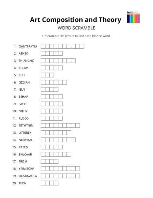 Art Composition and Theory Word Scramble Puzzle