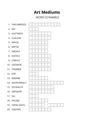 Art Mediums word scramble puzzle
