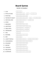 Board Games word scramble puzzle